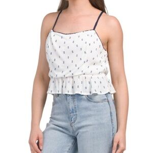 White and Blue Patterned Women's Top